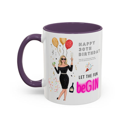 Happy 30th Birthday Accent Coffee Mug, Fun Gift for Her, Toast to Turning 30, Unique Drinkware for Parties