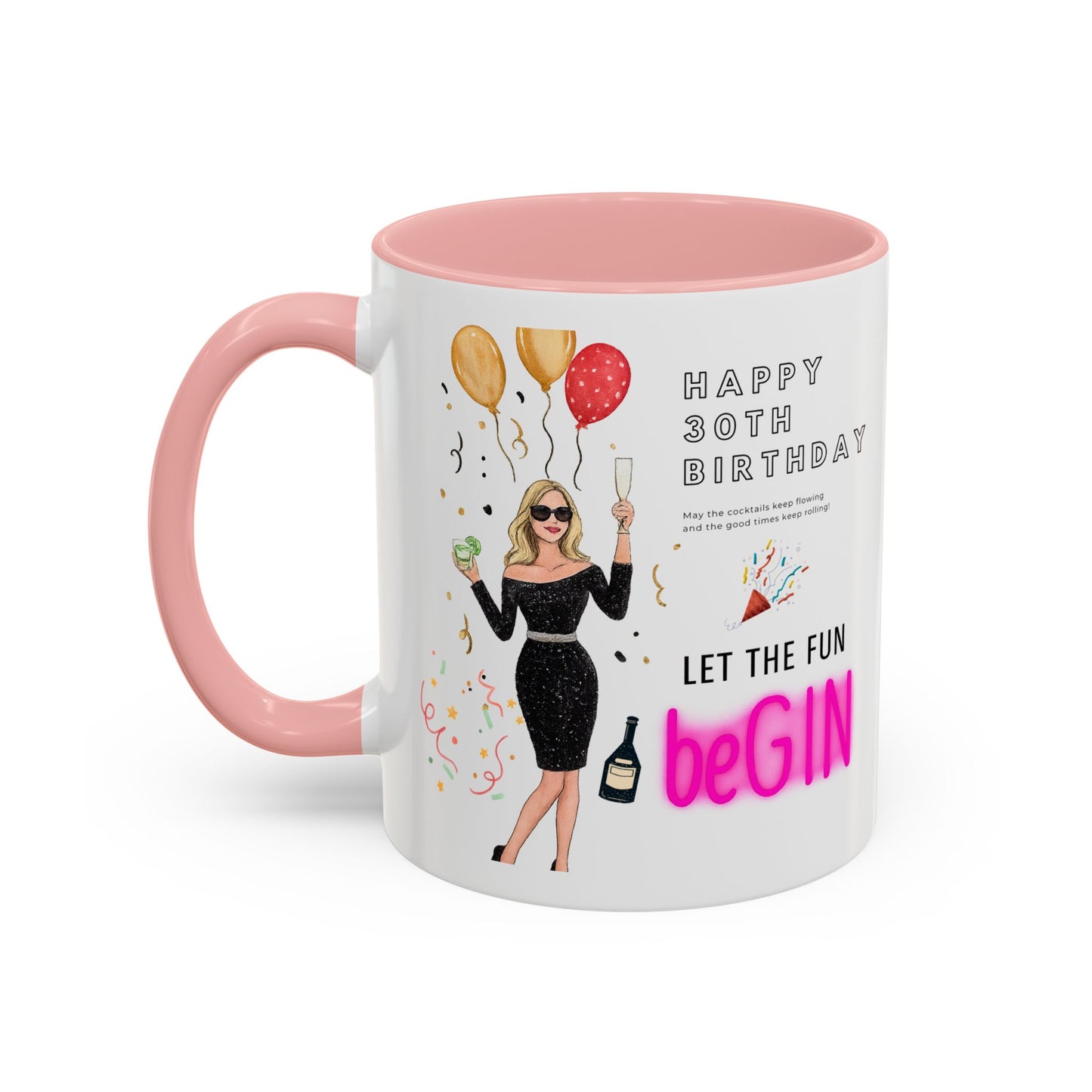 Happy 30th Birthday Accent Coffee Mug, Fun Gift for Her, Toast to Turning 30, Unique Drinkware for Parties