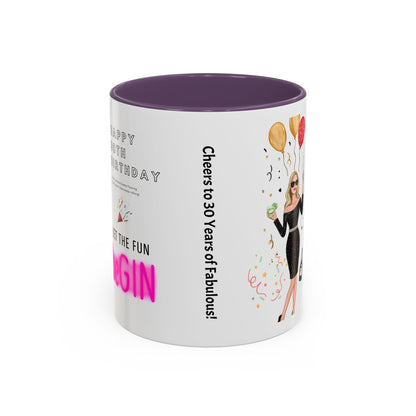 Happy 30th Birthday Accent Coffee Mug, Fun Gift for Her, Toast to Turning 30, Unique Drinkware for Parties