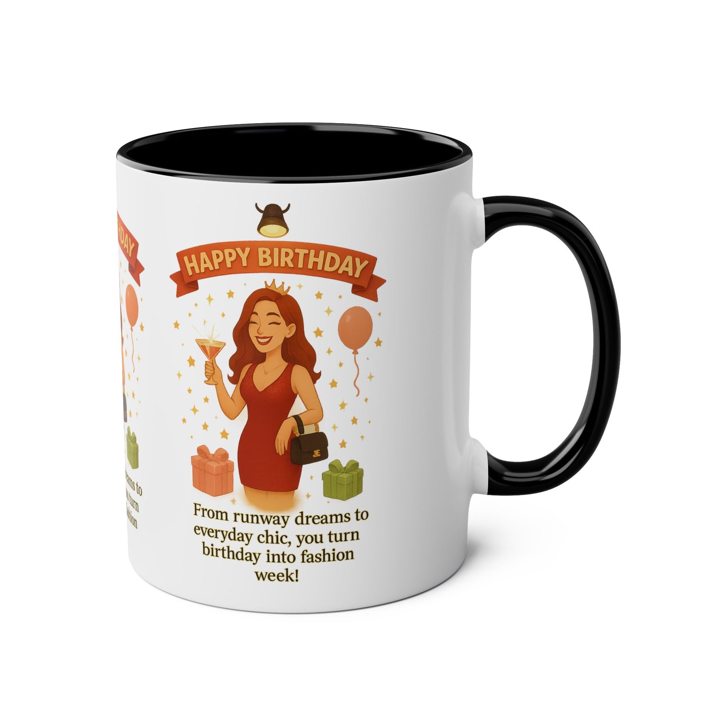 Happy Birthday Two-Tone Coffee Mug - Stylish Gift for Fashion Lovers