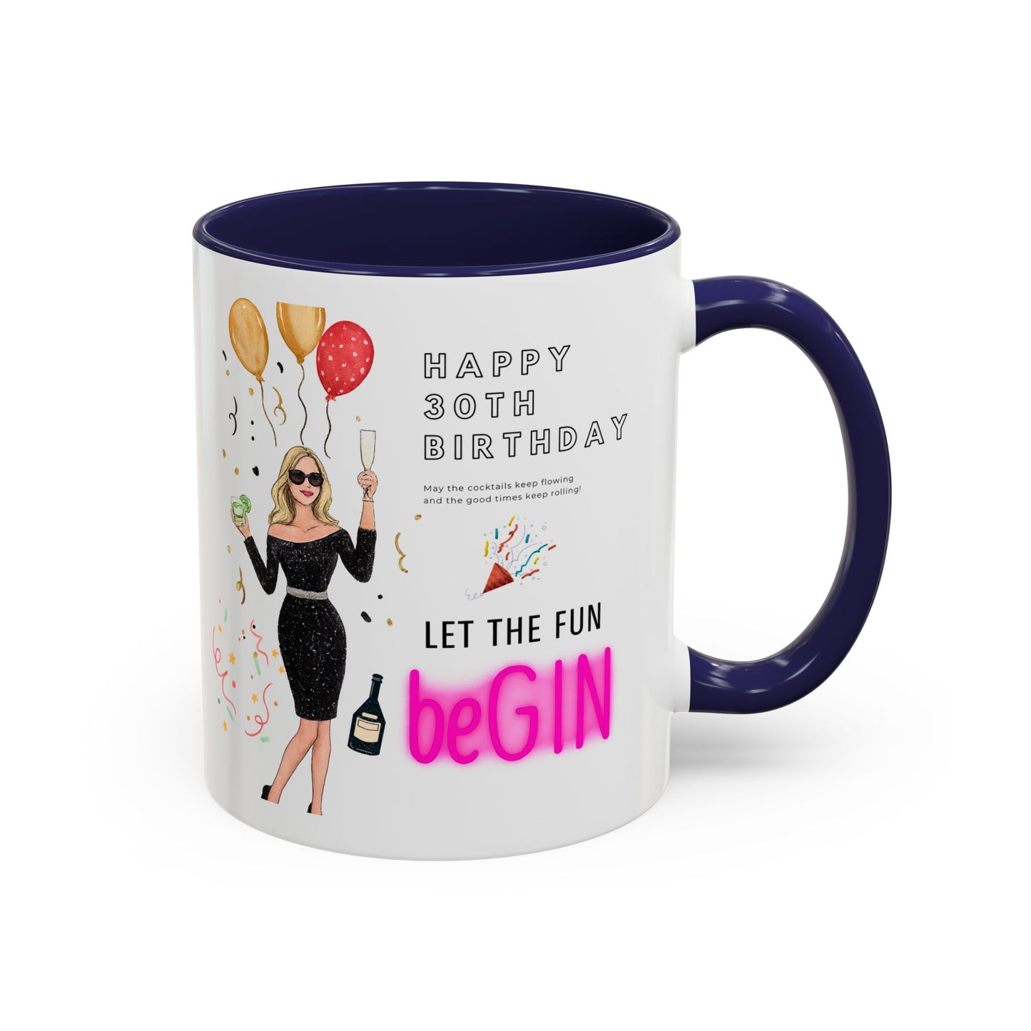 Happy 30th Birthday Accent Coffee Mug, Fun Gift for Her, Toast to Turning 30, Unique Drinkware for Parties