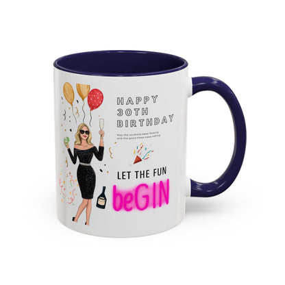 Happy 30th Birthday Accent Coffee Mug, Fun Gift for Her, Toast to Turning 30, Unique Drinkware for Parties