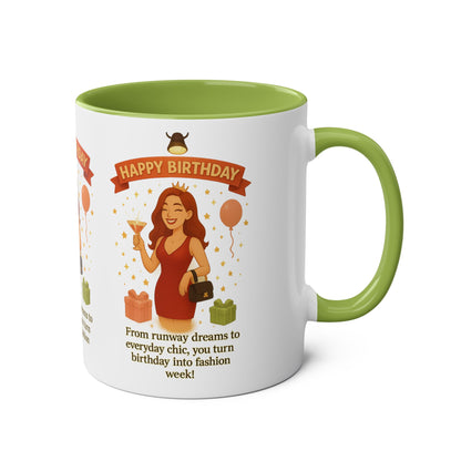 Happy Birthday Two-Tone Coffee Mug - Stylish Gift for Fashion Lovers