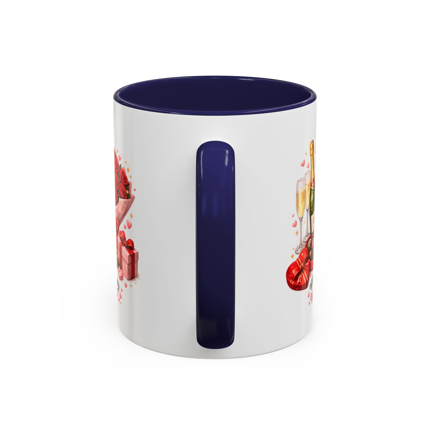 Valentine’s Coffee Mug — “Will You Be My Valentine?” Bouquet, Chocolates & Champagne Mug