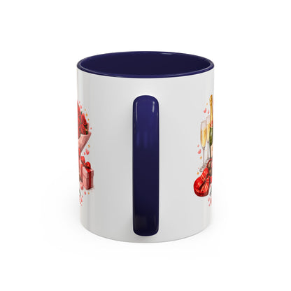 Valentine’s Coffee Mug — “Will You Be My Valentine?” Bouquet, Chocolates & Champagne Mug