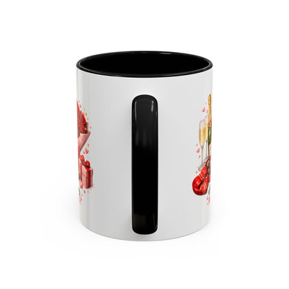 Valentine’s Coffee Mug — “Will You Be My Valentine?” Bouquet, Chocolates & Champagne Mug
