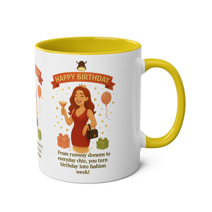 Happy Birthday Two-Tone Coffee Mug - Stylish Gift for Fashion Lovers