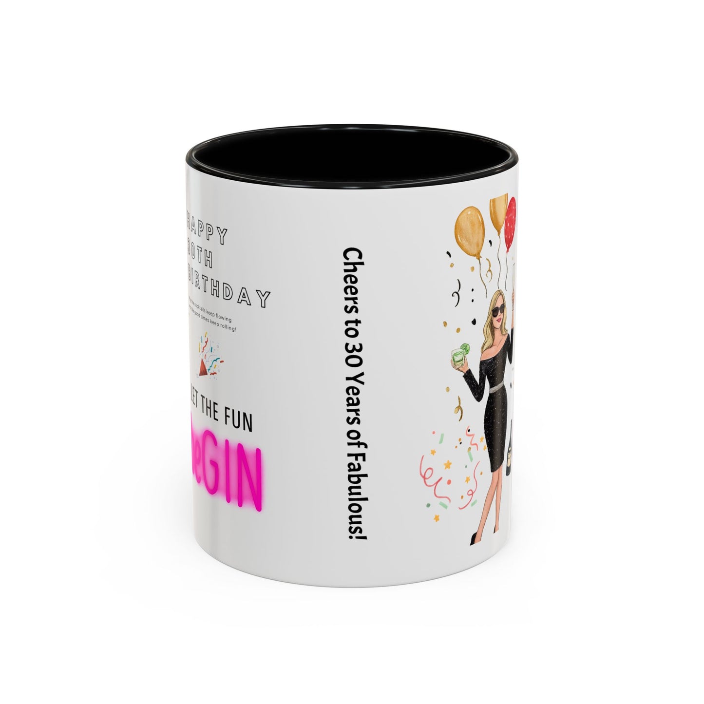 Happy 30th Birthday Accent Coffee Mug, Fun Gift for Her, Toast to Turning 30, Unique Drinkware for Parties