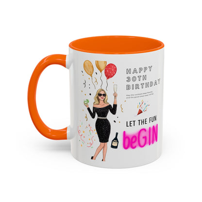 Happy 30th Birthday Accent Coffee Mug, Fun Gift for Her, Toast to Turning 30, Unique Drinkware for Parties