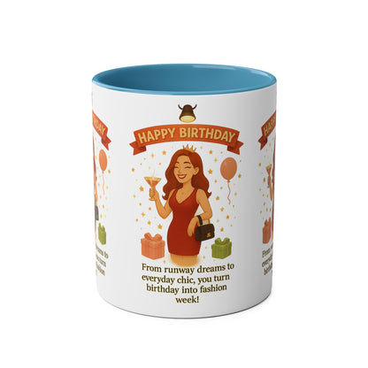 Happy Birthday Two-Tone Coffee Mug - Stylish Gift for Fashion Lovers