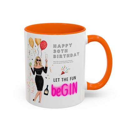 Happy 30th Birthday Accent Coffee Mug, Fun Gift for Her, Toast to Turning 30, Unique Drinkware for Parties