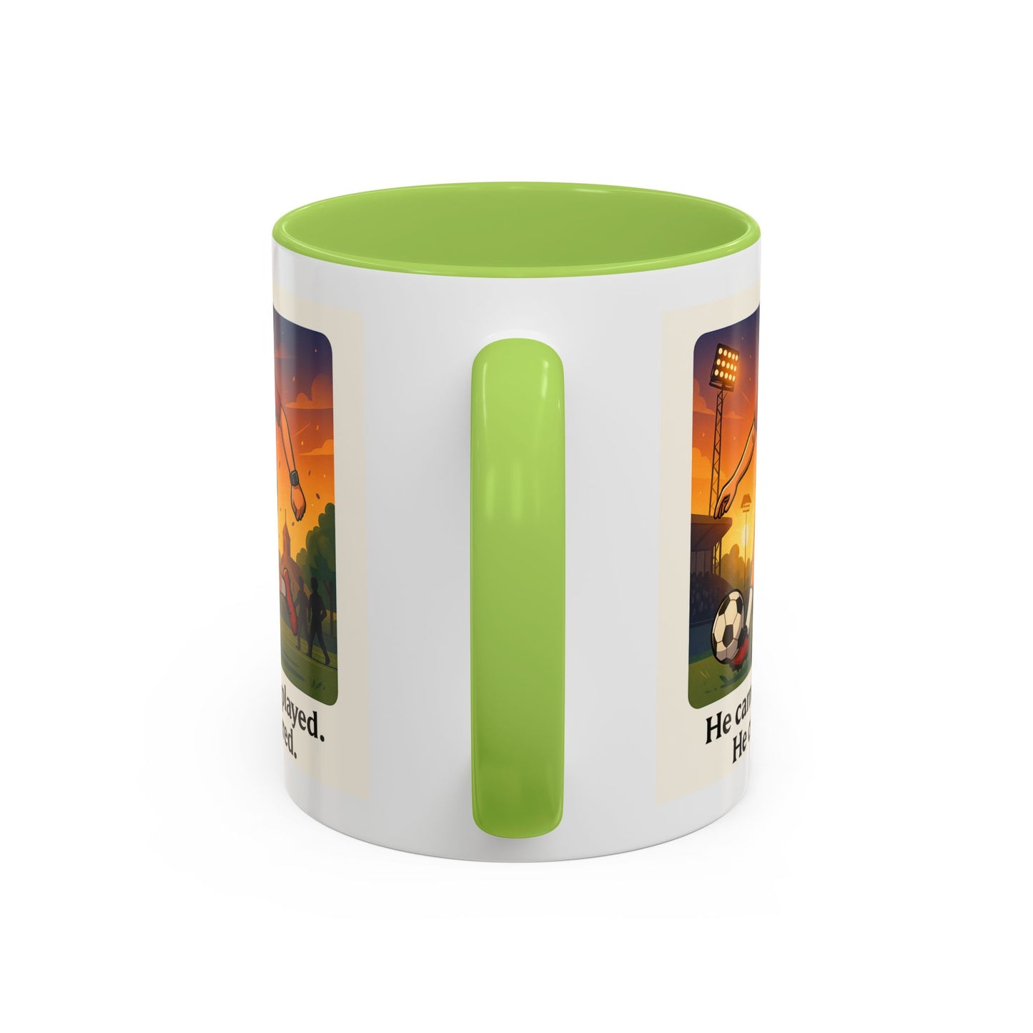 Soccer Victory Coffee Mug - "He Came. He Played. He Conquered."