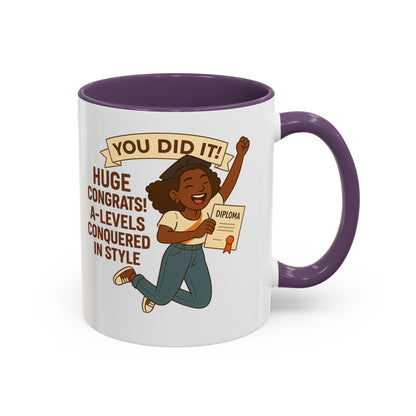 Celebratory Coffee Mug for Graduates, Graduation Gift, A-Level Congrats Mug, Stylish Coffee Cup for Students, Personalized Diploma Mug