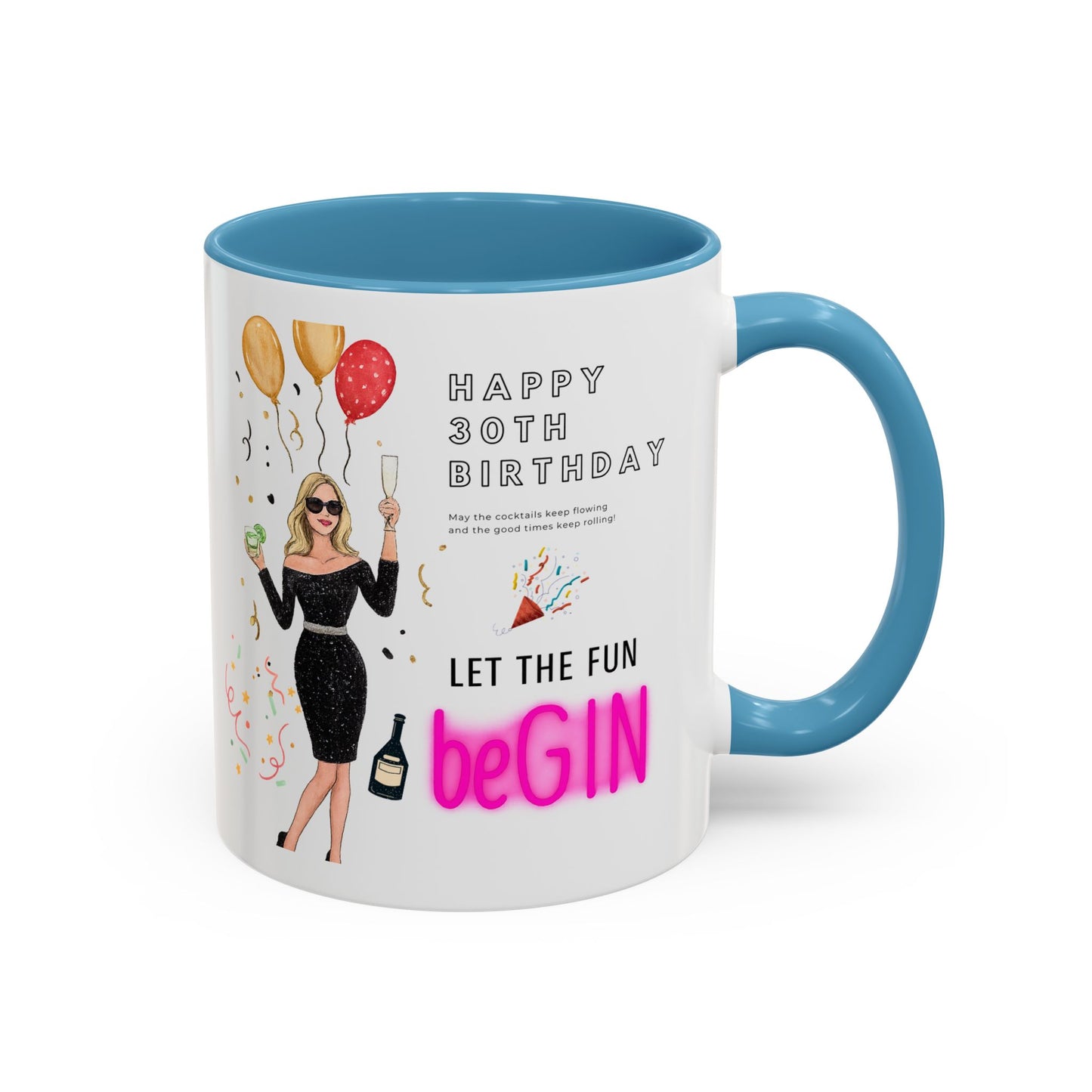 Happy 30th Birthday Accent Coffee Mug, Fun Gift for Her, Toast to Turning 30, Unique Drinkware for Parties
