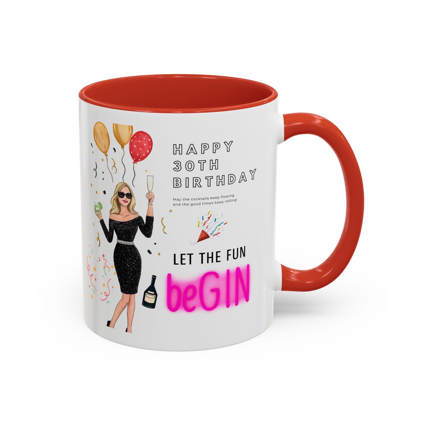 Happy 30th Birthday Accent Coffee Mug, Fun Gift for Her, Toast to Turning 30, Unique Drinkware for Parties