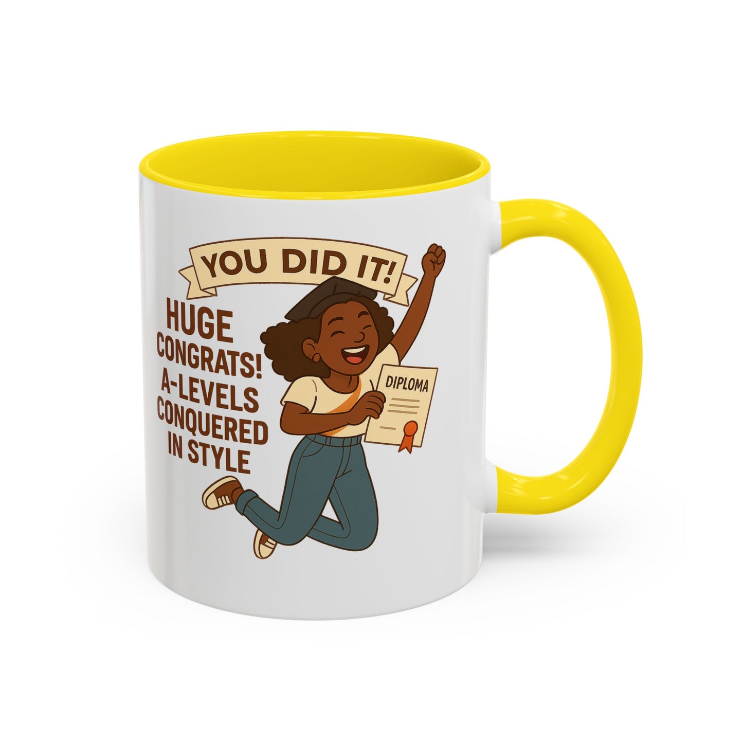 Celebratory Coffee Mug for Graduates, Graduation Gift, A-Level Congrats Mug, Stylish Coffee Cup for Students, Personalized Diploma Mug