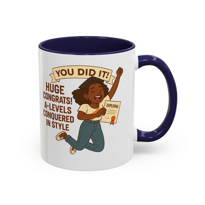 Celebratory Coffee Mug for Graduates, Graduation Gift, A-Level Congrats Mug, Stylish Coffee Cup for Students, Personalized Diploma Mug