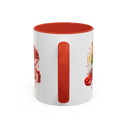 Valentine’s Coffee Mug — “Will You Be My Valentine?” Bouquet, Chocolates & Champagne Mug