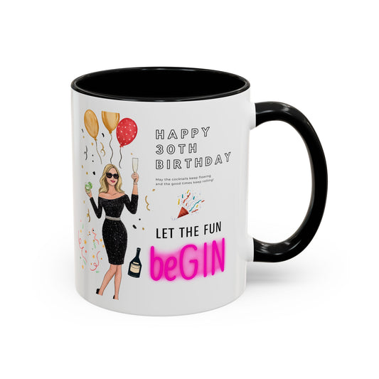 Happy 30th Birthday Accent Coffee Mug, Fun Gift for Her, Toast to Turning 30, Unique Drinkware for Parties