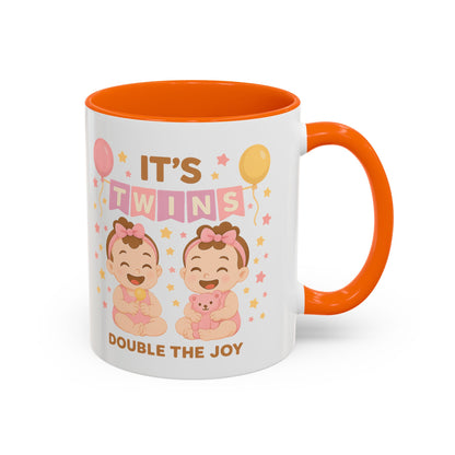 Twin Celebration Coffee Mug, Cute Twins Mug for Parents, Baby Shower Gift, Personalized Coffee Cup, Double the Joy Mug