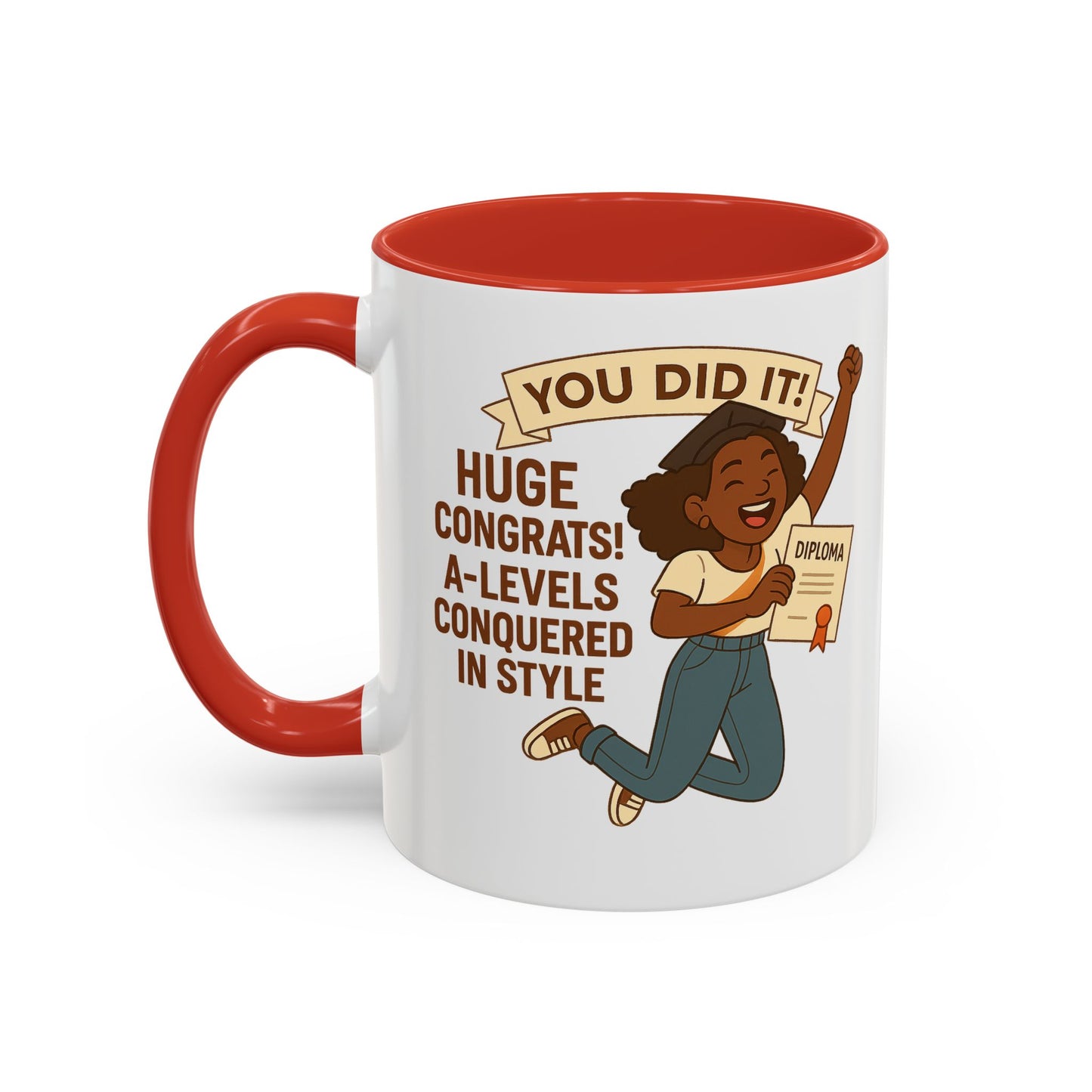 Celebratory Coffee Mug for Graduates, Graduation Gift, A-Level Congrats Mug, Stylish Coffee Cup for Students, Personalized Diploma Mug