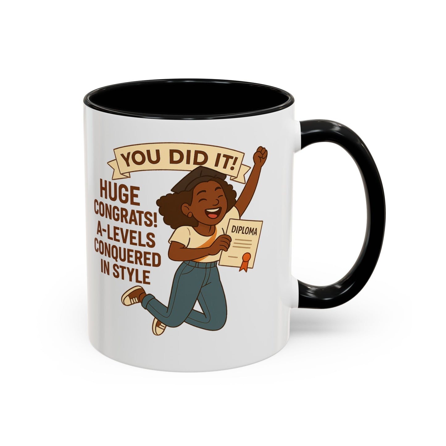 Celebratory Coffee Mug for Graduates, Graduation Gift, A-Level Congrats Mug, Stylish Coffee Cup for Students, Personalized Diploma Mug