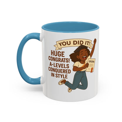 Celebratory Coffee Mug for Graduates, Graduation Gift, A-Level Congrats Mug, Stylish Coffee Cup for Students, Personalized Diploma Mug