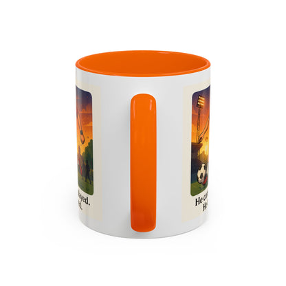 Soccer Victory Coffee Mug - "He Came. He Played. He Conquered."