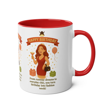 Happy Birthday Two-Tone Coffee Mug - Stylish Gift for Fashion Lovers