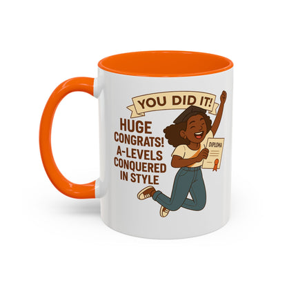 Celebratory Coffee Mug for Graduates, Graduation Gift, A-Level Congrats Mug, Stylish Coffee Cup for Students, Personalized Diploma Mug