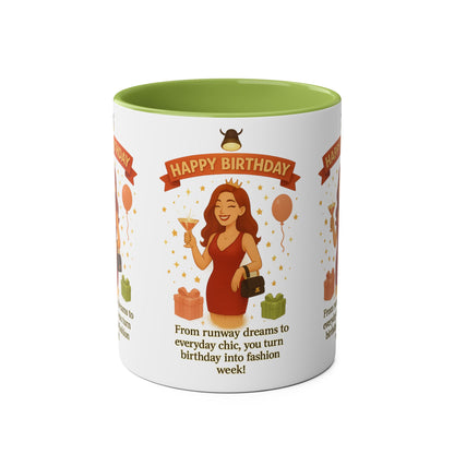 Happy Birthday Two-Tone Coffee Mug - Stylish Gift for Fashion Lovers