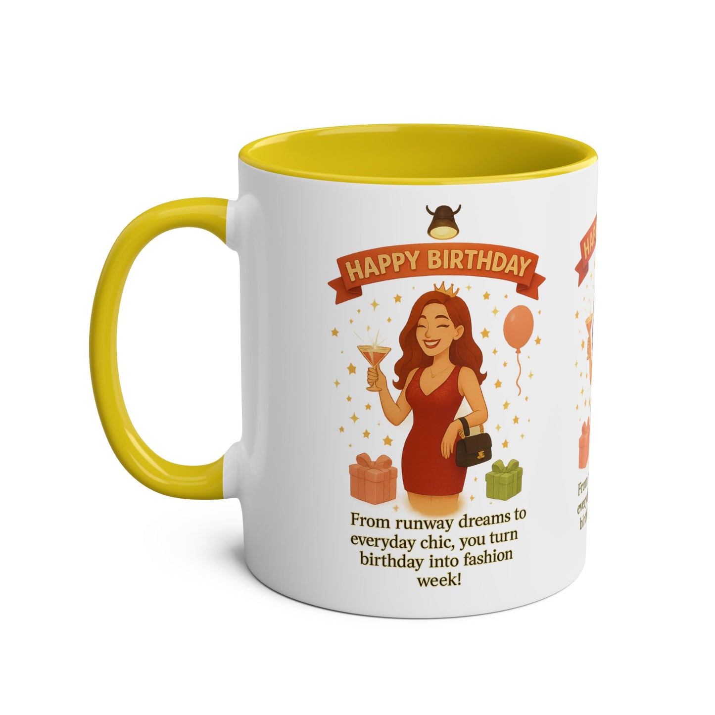 Happy Birthday Two-Tone Coffee Mug - Stylish Gift for Fashion Lovers
