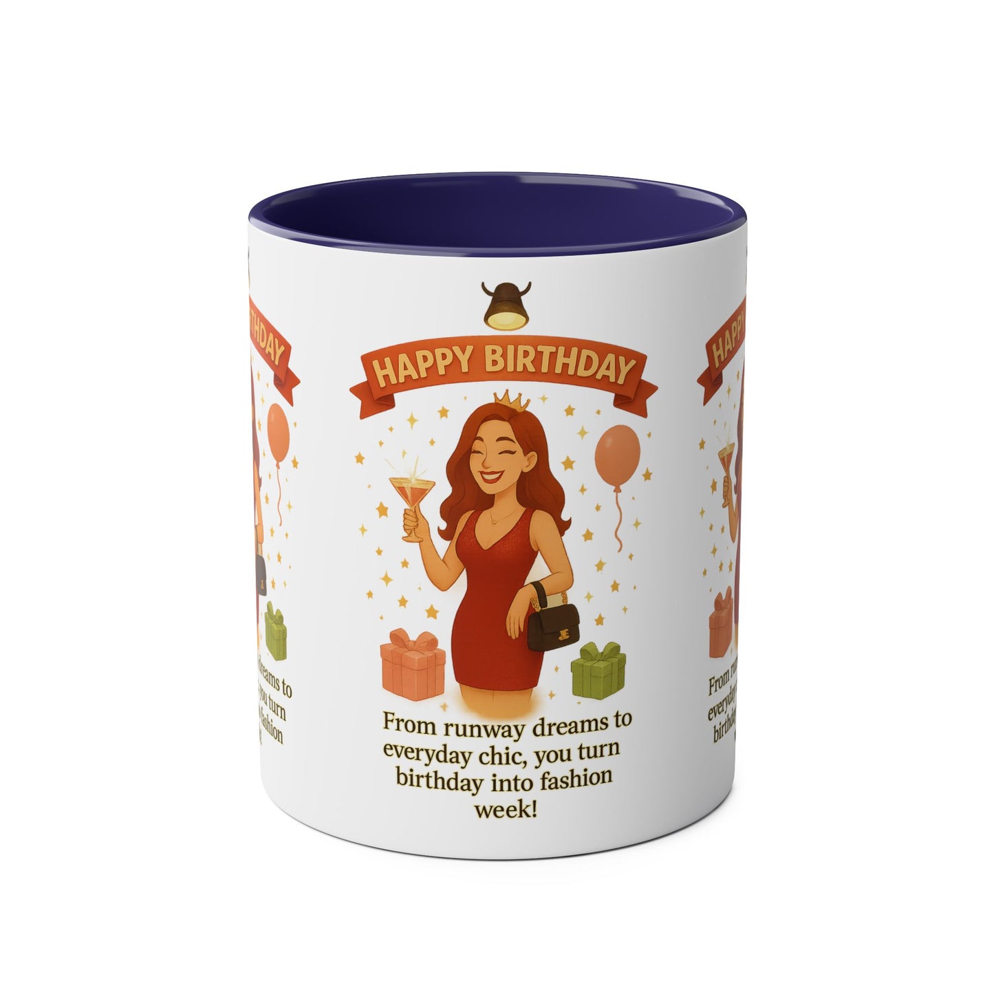 Happy Birthday Two-Tone Coffee Mug - Stylish Gift for Fashion Lovers