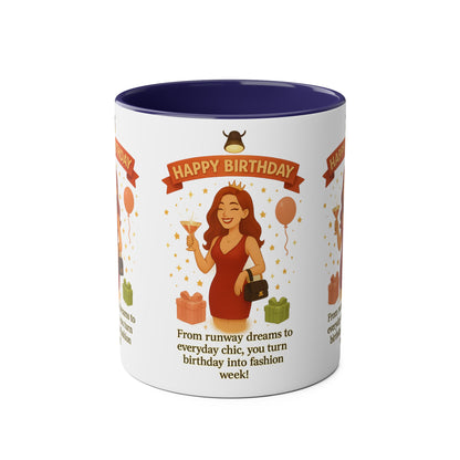 Happy Birthday Two-Tone Coffee Mug - Stylish Gift for Fashion Lovers