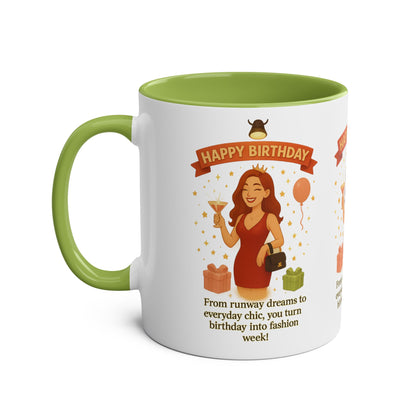 Happy Birthday Two-Tone Coffee Mug - Stylish Gift for Fashion Lovers