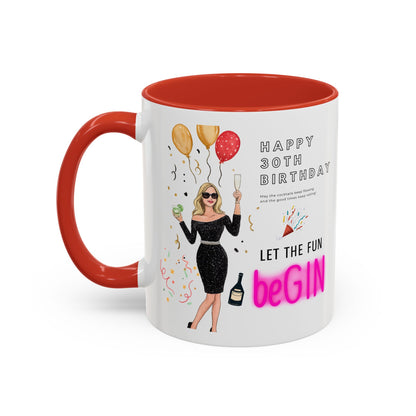 Happy 30th Birthday Accent Coffee Mug, Fun Gift for Her, Toast to Turning 30, Unique Drinkware for Parties