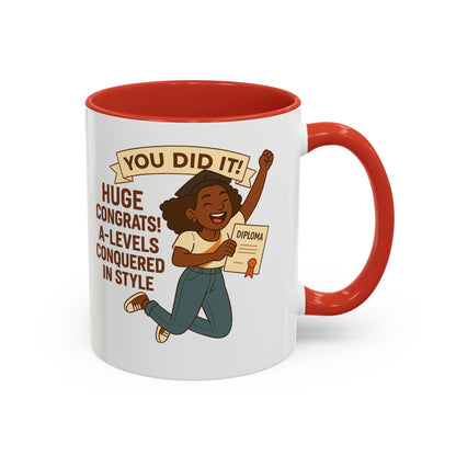 Celebratory Coffee Mug for Graduates, Graduation Gift, A-Level Congrats Mug, Stylish Coffee Cup for Students, Personalized Diploma Mug