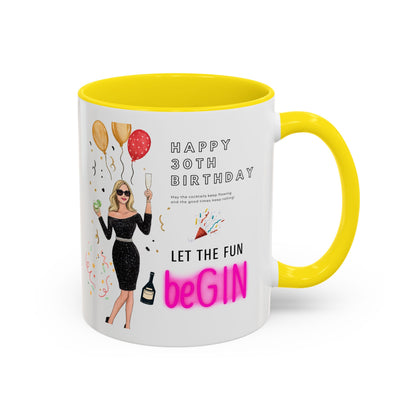 Happy 30th Birthday Accent Coffee Mug, Fun Gift for Her, Toast to Turning 30, Unique Drinkware for Parties