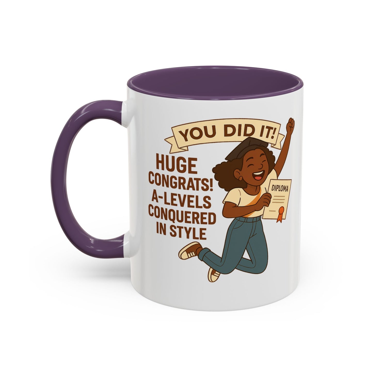 Celebratory Coffee Mug for Graduates, Graduation Gift, A-Level Congrats Mug, Stylish Coffee Cup for Students, Personalized Diploma Mug