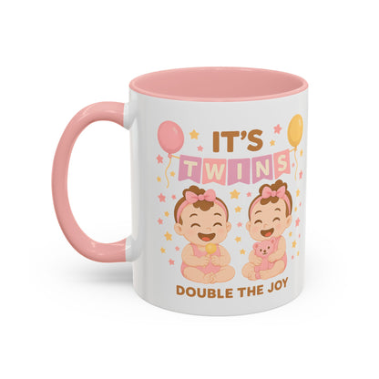Twin Celebration Coffee Mug, Cute Twins Mug for Parents, Baby Shower Gift, Personalized Coffee Cup, Double the Joy Mug