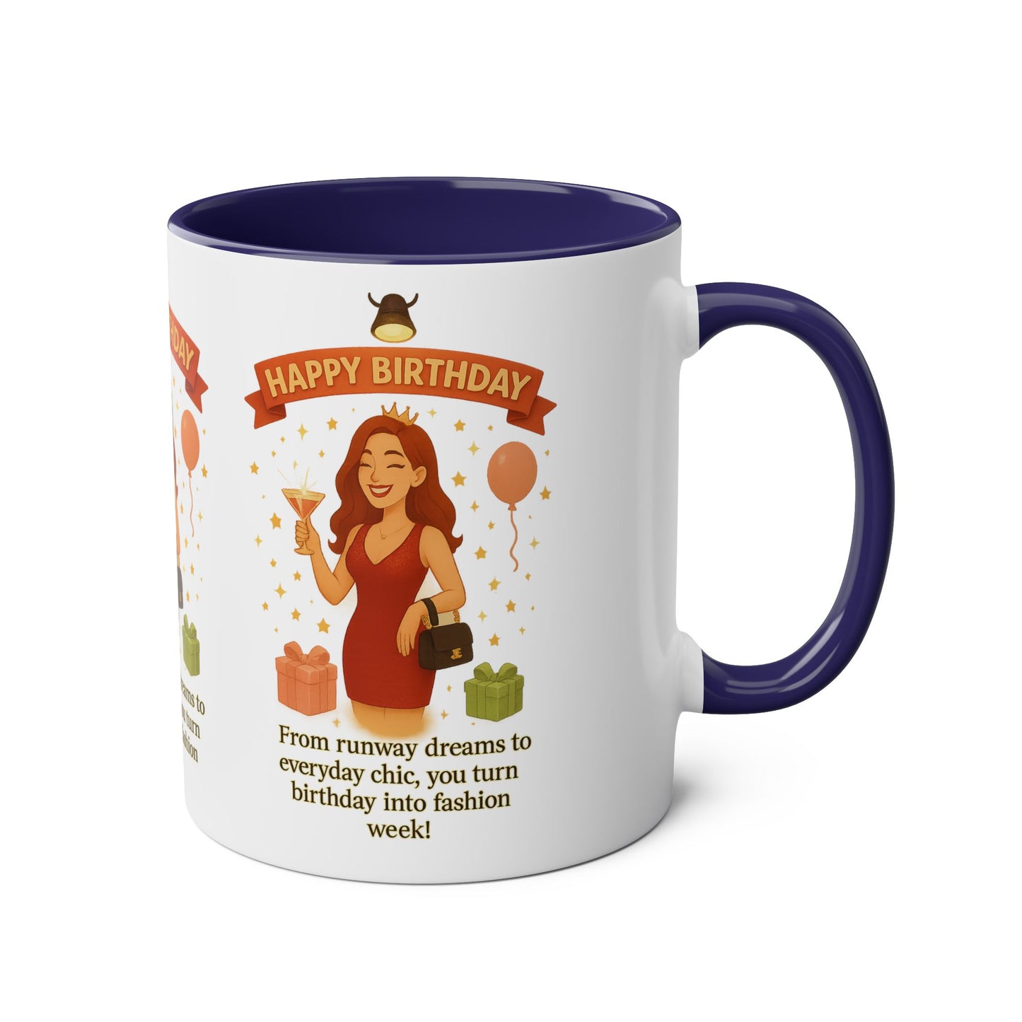 Happy Birthday Two-Tone Coffee Mug - Stylish Gift for Fashion Lovers
