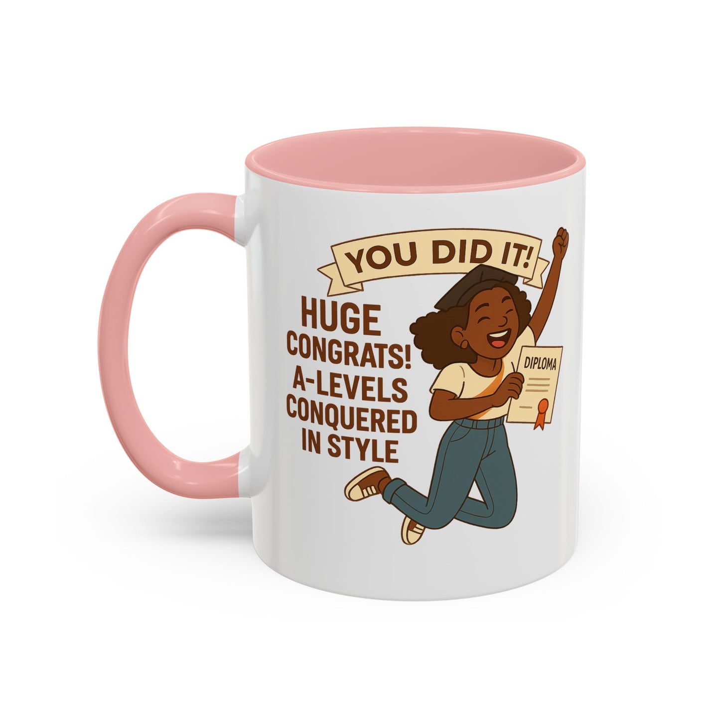 Celebratory Coffee Mug for Graduates, Graduation Gift, A-Level Congrats Mug, Stylish Coffee Cup for Students, Personalized Diploma Mug