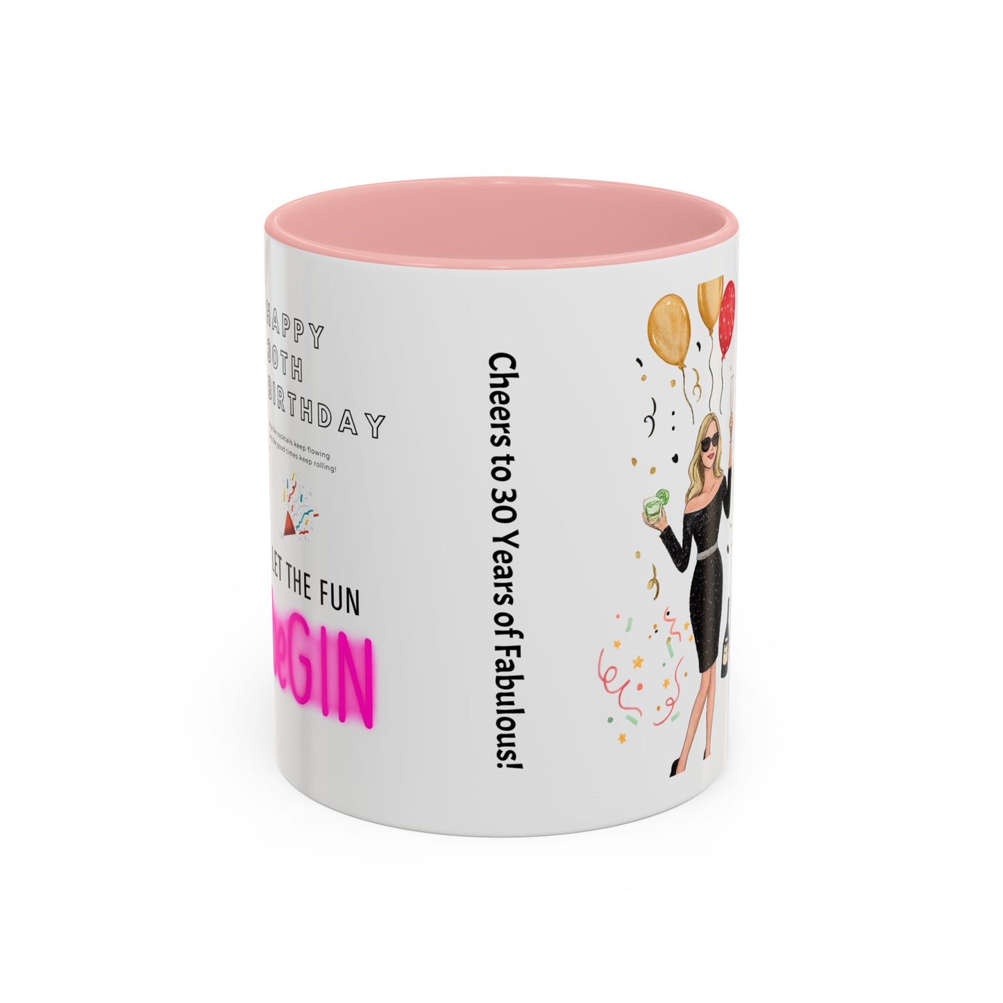 Happy 30th Birthday Accent Coffee Mug, Fun Gift for Her, Toast to Turning 30, Unique Drinkware for Parties