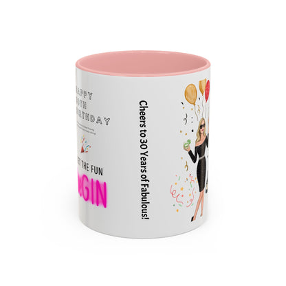 Happy 30th Birthday Accent Coffee Mug, Fun Gift for Her, Toast to Turning 30, Unique Drinkware for Parties