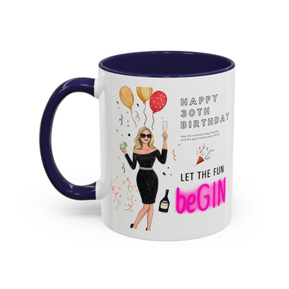 Happy 30th Birthday Accent Coffee Mug, Fun Gift for Her, Toast to Turning 30, Unique Drinkware for Parties