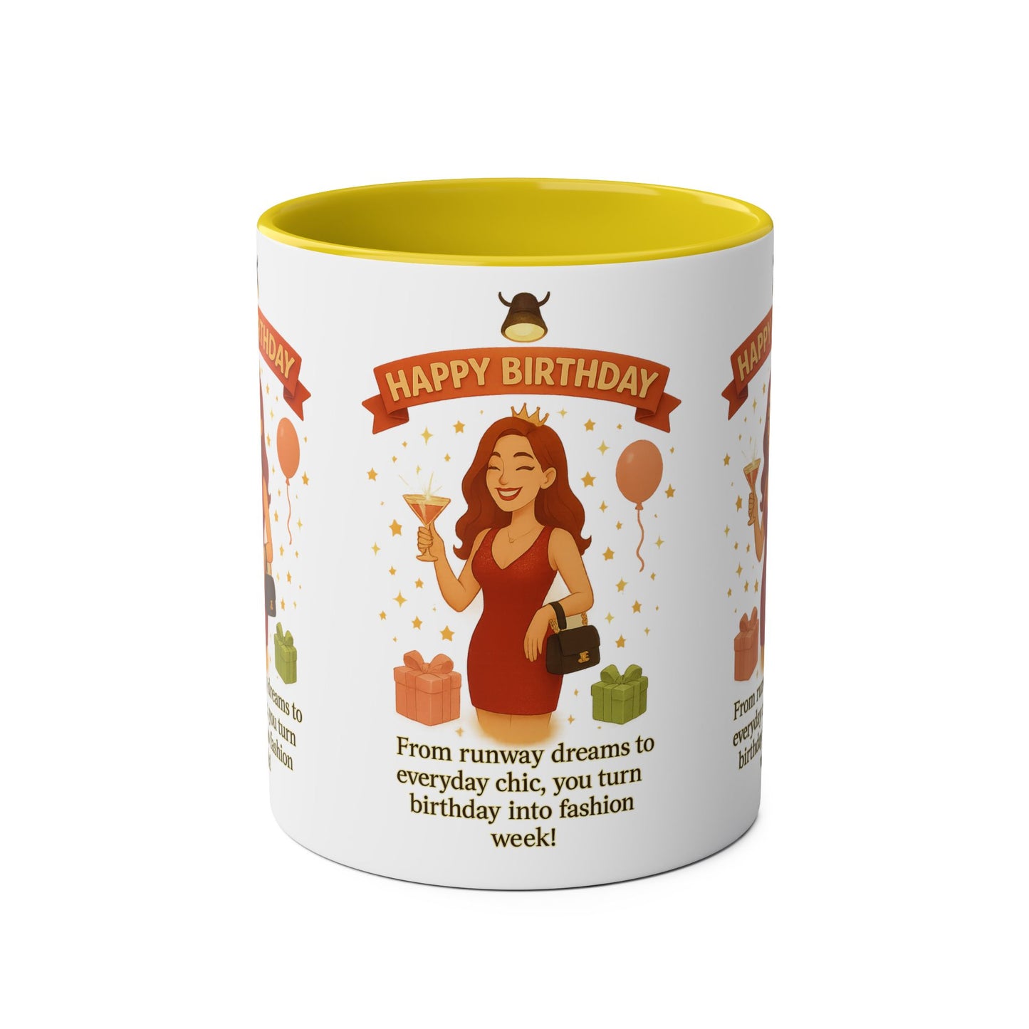 Happy Birthday Two-Tone Coffee Mug - Stylish Gift for Fashion Lovers