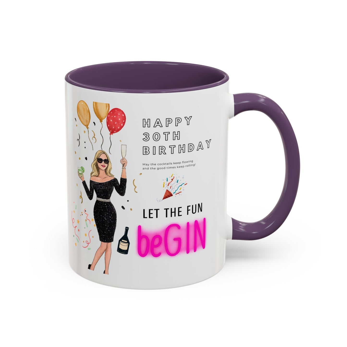 Happy 30th Birthday Accent Coffee Mug, Fun Gift for Her, Toast to Turning 30, Unique Drinkware for Parties