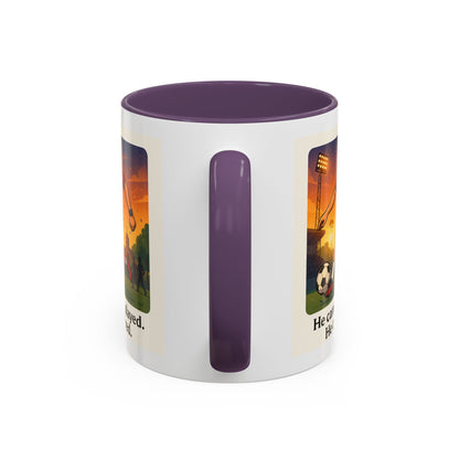 Soccer Victory Coffee Mug - "He Came. He Played. He Conquered."