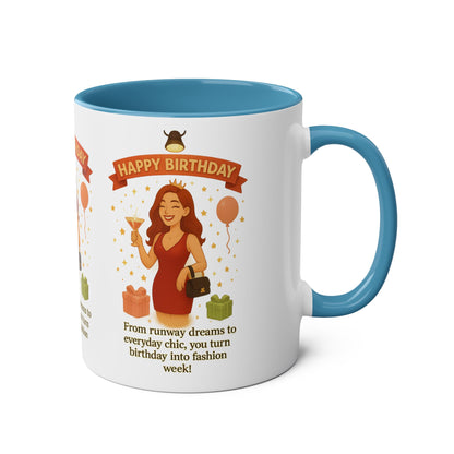 Happy Birthday Two-Tone Coffee Mug - Stylish Gift for Fashion Lovers