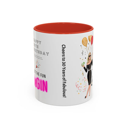 Happy 30th Birthday Accent Coffee Mug, Fun Gift for Her, Toast to Turning 30, Unique Drinkware for Parties
